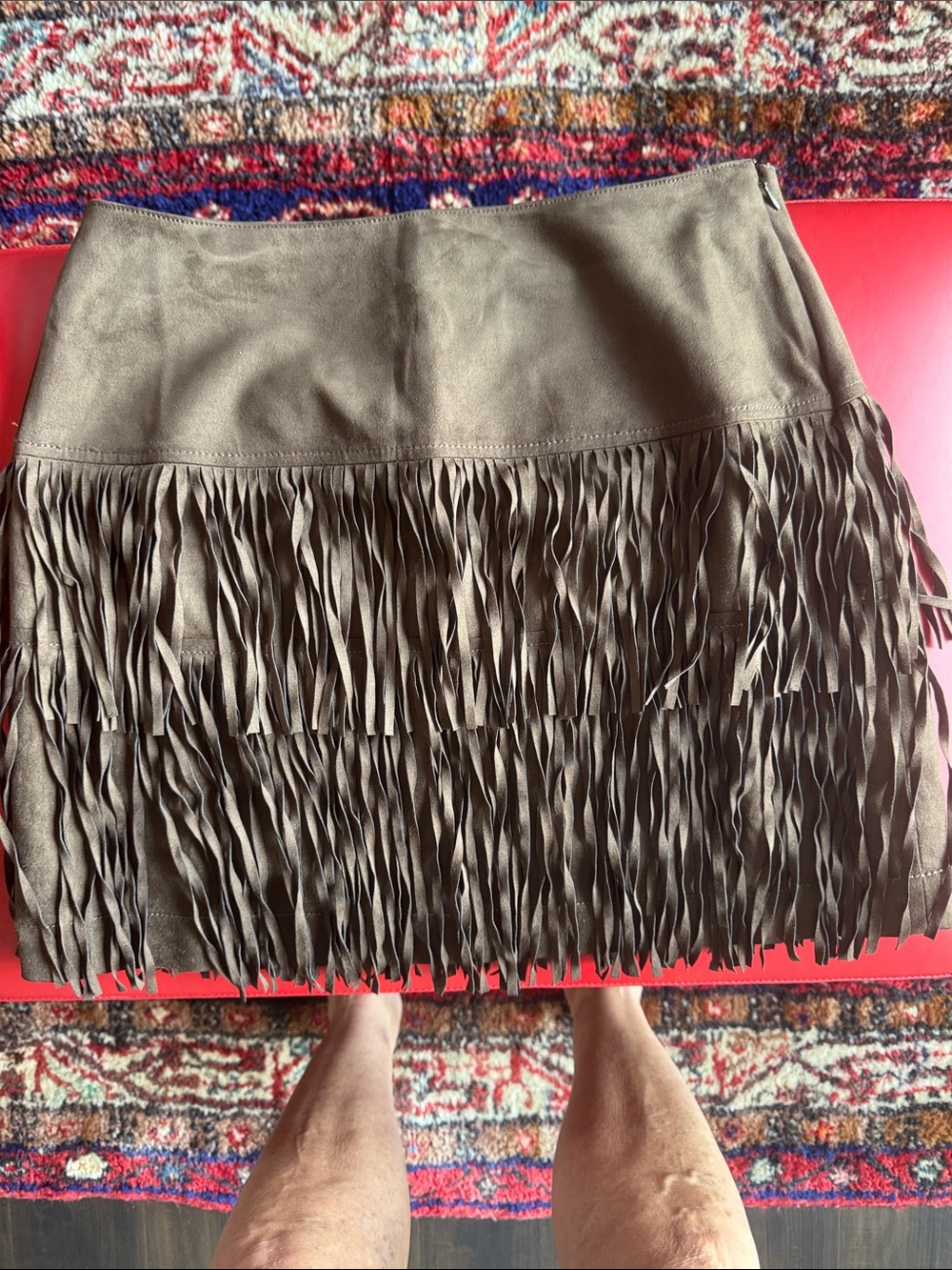 LOFT Olive Brown Suede Fringe Mini Skirt